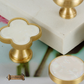 "Spello" Sovereign Brass Flower W/White inlay cabinet / Drawer Knob 33mm dia