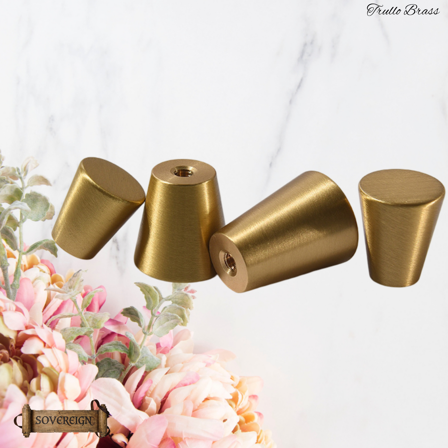 "Trullo"Sovereign Cone Brushed Brass cabinet / Drawer Knob (4 sizes)