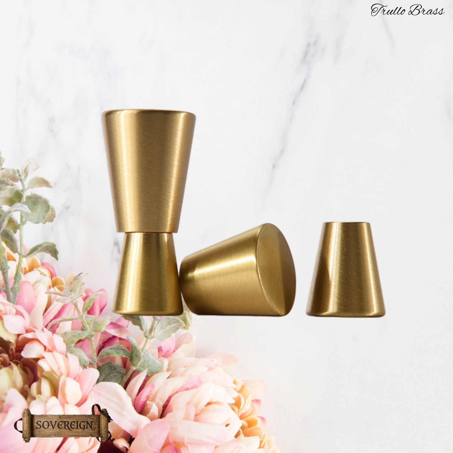 "Trullo"Sovereign Cone Brushed Brass cabinet / Drawer Knob (4 sizes)