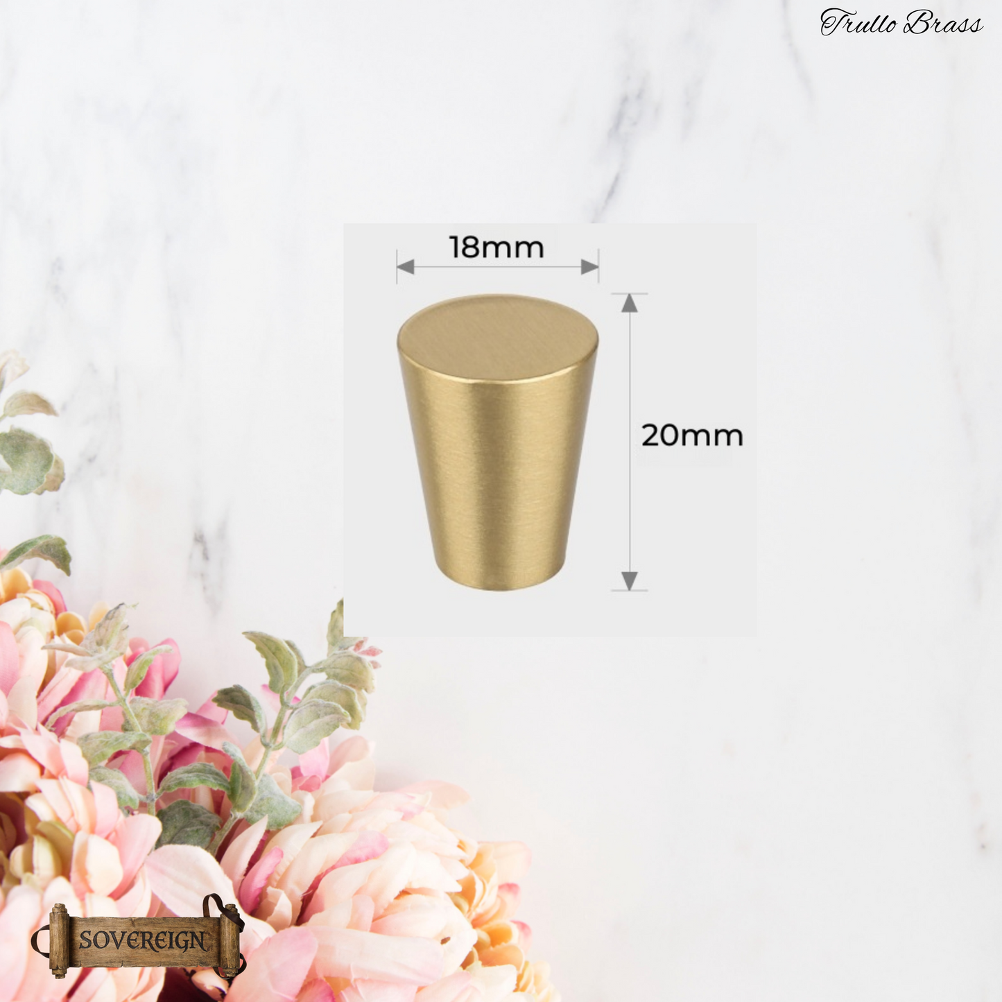 "Trullo"Sovereign Cone Brushed Brass cabinet / Drawer Knob (4 sizes)