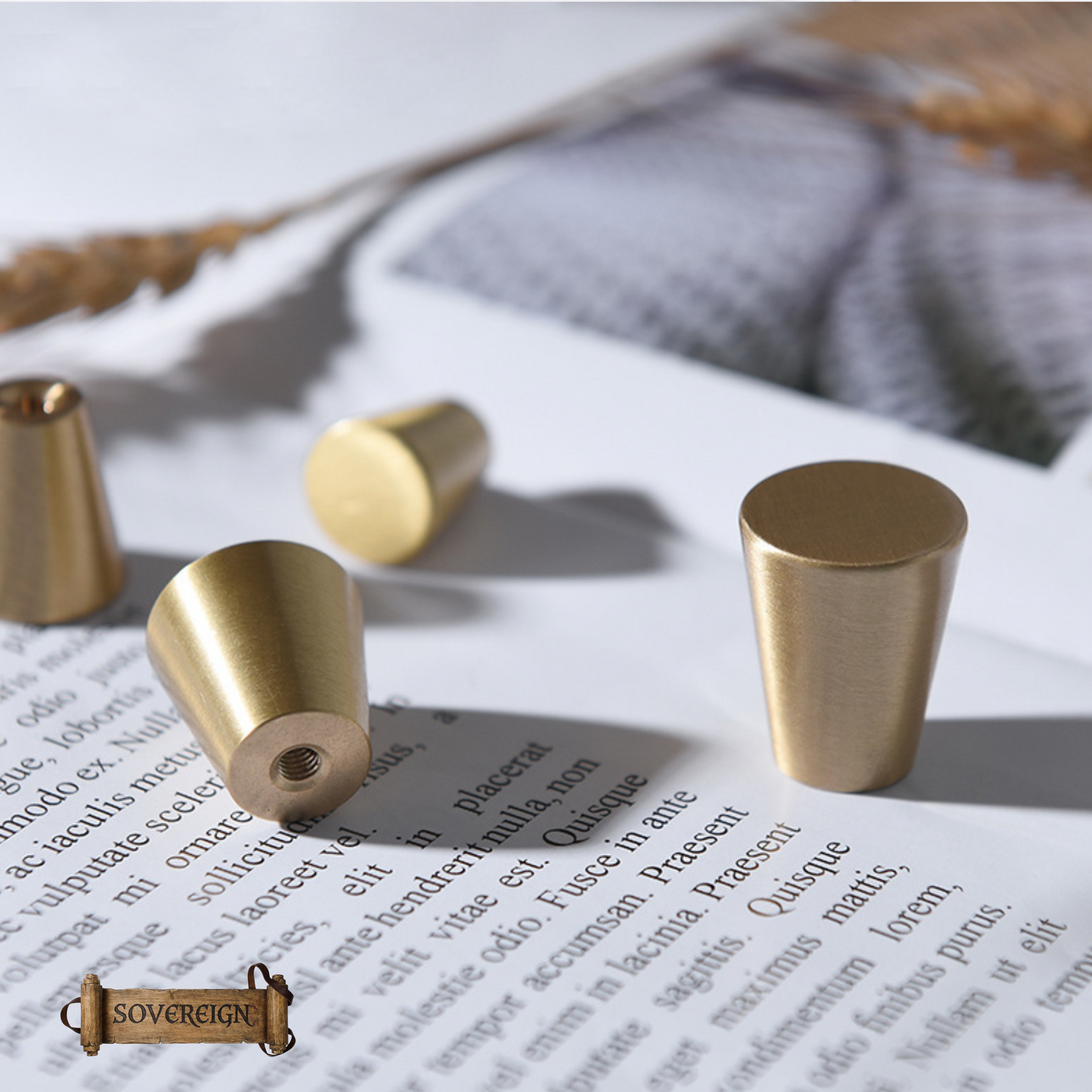 "Trullo"Sovereign Cone Brushed Brass cabinet / Drawer Knob (4 sizes)