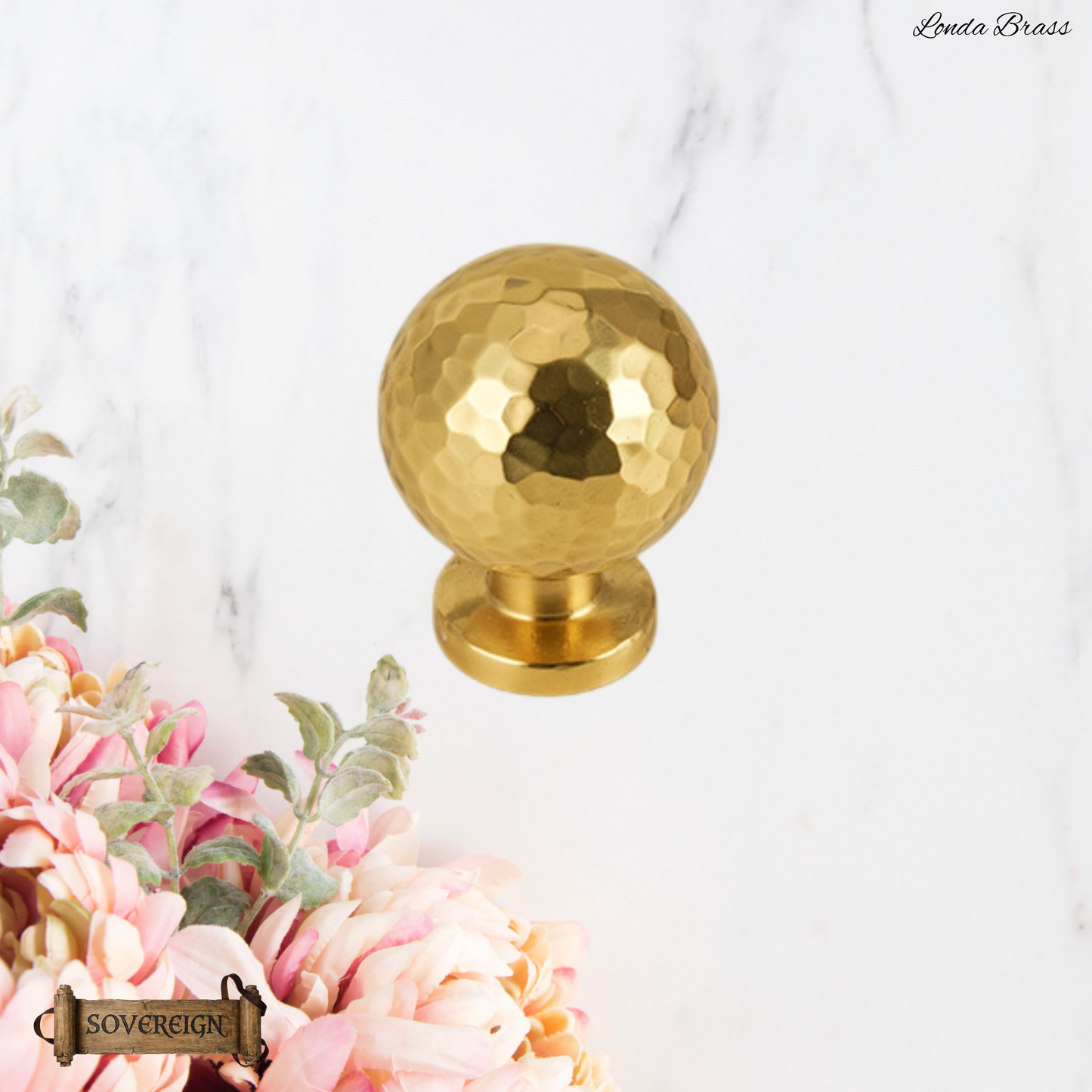"Londa"Sovereign Hammered Brass Ball cabinet / Drawer Knob 24mm dia