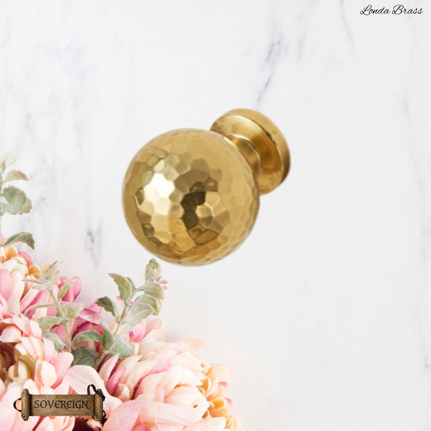 "Londa"Sovereign Hammered Brass Ball cabinet / Drawer Knob 24mm dia