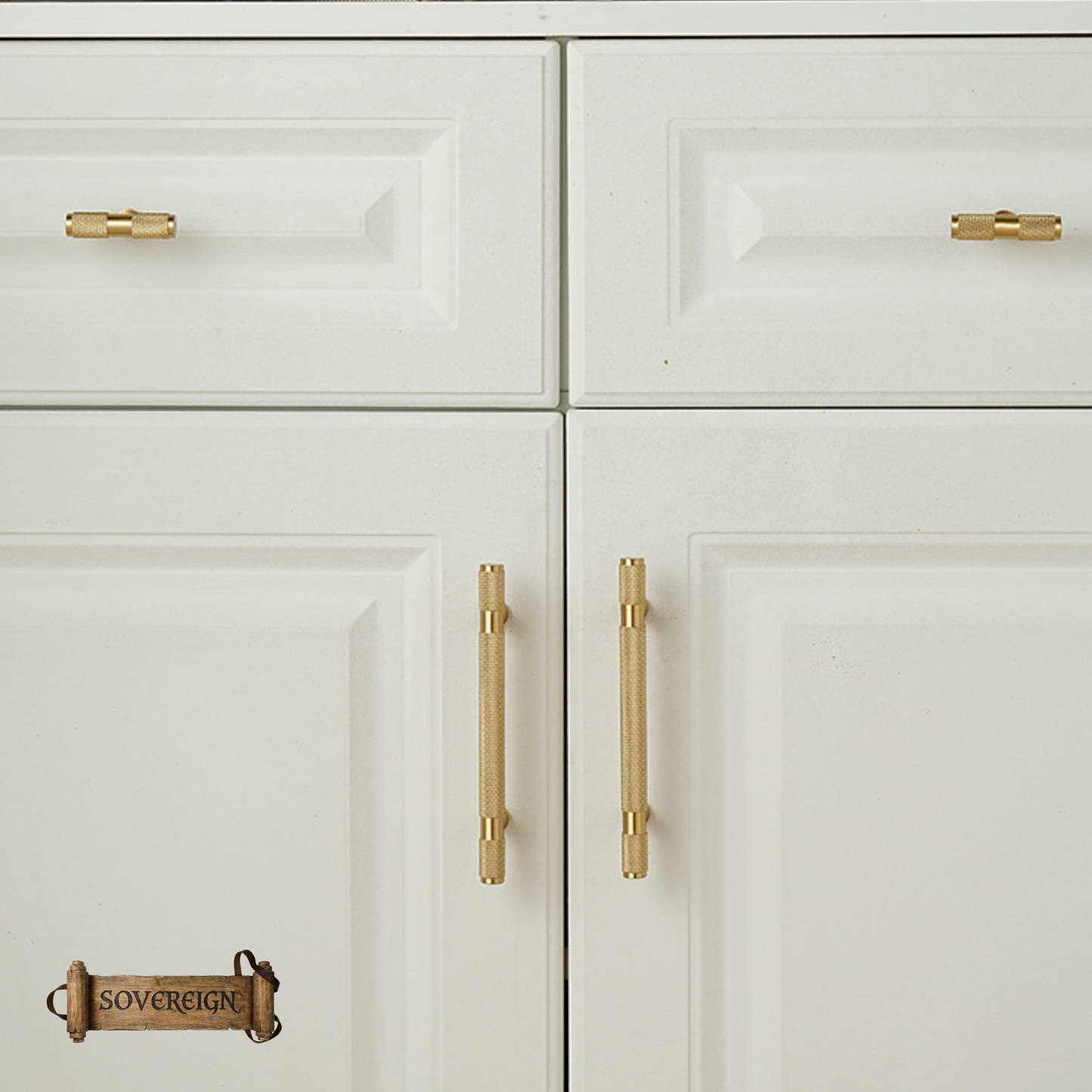 "Verona" Sovereign Knurled Brushed Brass cabinet T-Bar Handles -10 Sizes