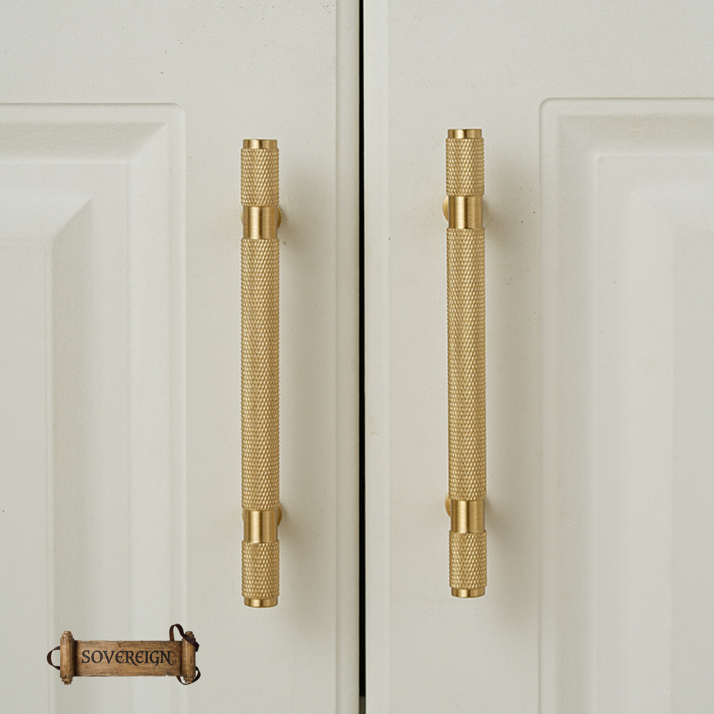 "Verona" Sovereign Knurled Brushed Brass cabinet T-Bar Handles -10 Sizes