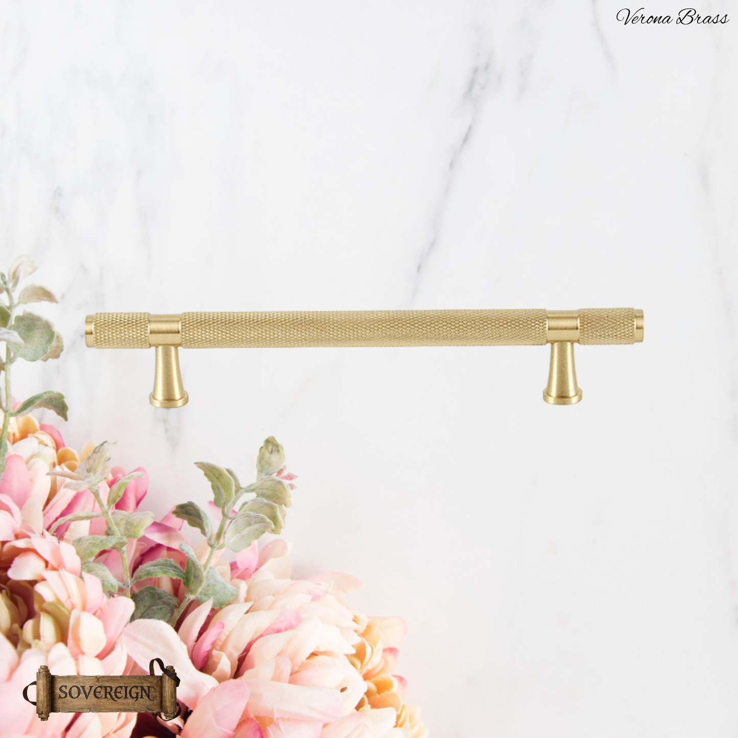 "Verona" Sovereign Knurled Brushed Brass cabinet T-Bar Handles -10 Sizes