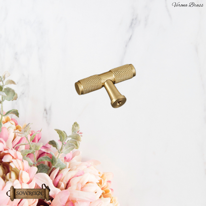 "Verona" Sovereign Knurled Brushed Brass cabinet T-Bar Handles -10 Sizes
