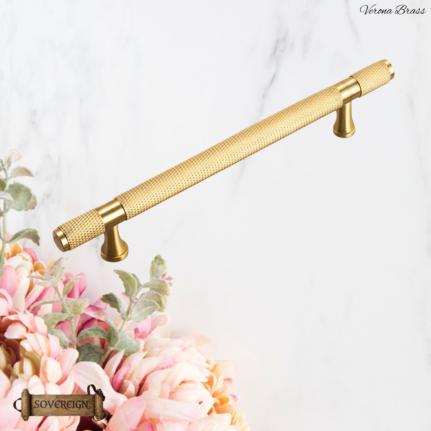 "Verona" Sovereign Knurled Brushed Brass cabinet T-Bar Handles -10 Sizes