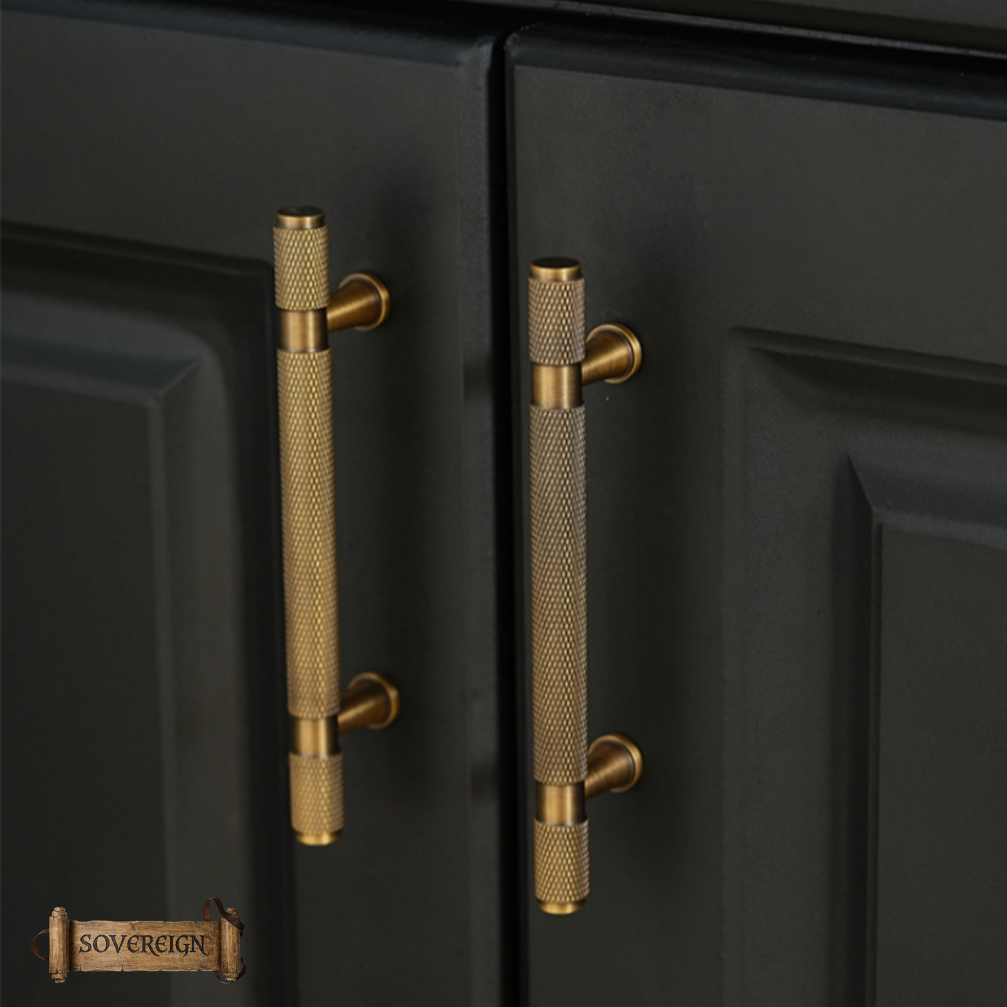 "Verona" Sovereign Knurled Antiqued Brass cabinet T-Bar Handles -10 Sizes