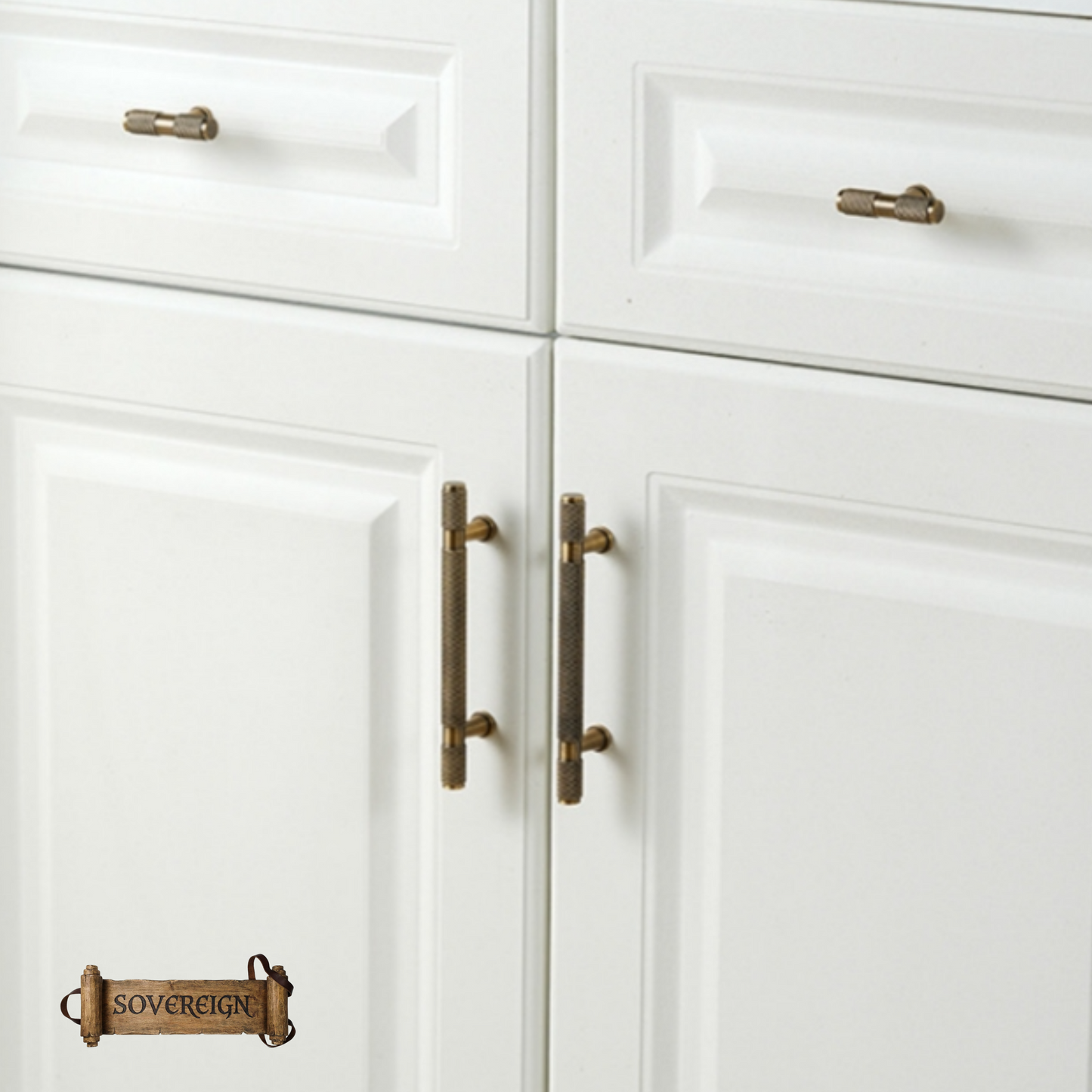 "Verona" Sovereign Knurled Antiqued Brass cabinet T-Bar Handles -10 Sizes