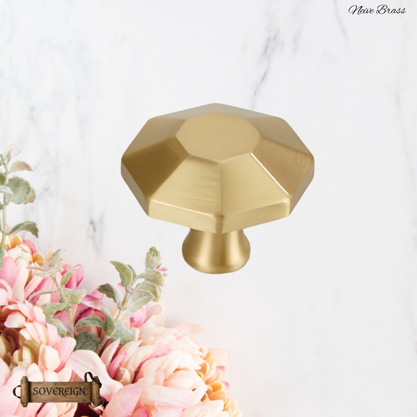"Neive"Sovereign Octoganial Brass cabinet / Drawer Knob 31mm dia