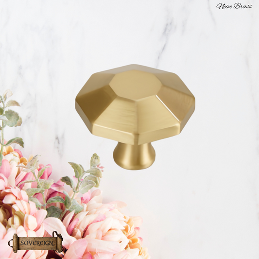 "Neive"Sovereign Octoganial Brass cabinet / Drawer Knob 31mm dia