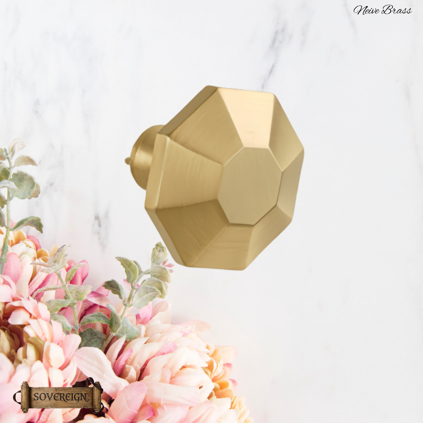 "Neive"Sovereign Octoganial Brass cabinet / Drawer Knob 31mm dia