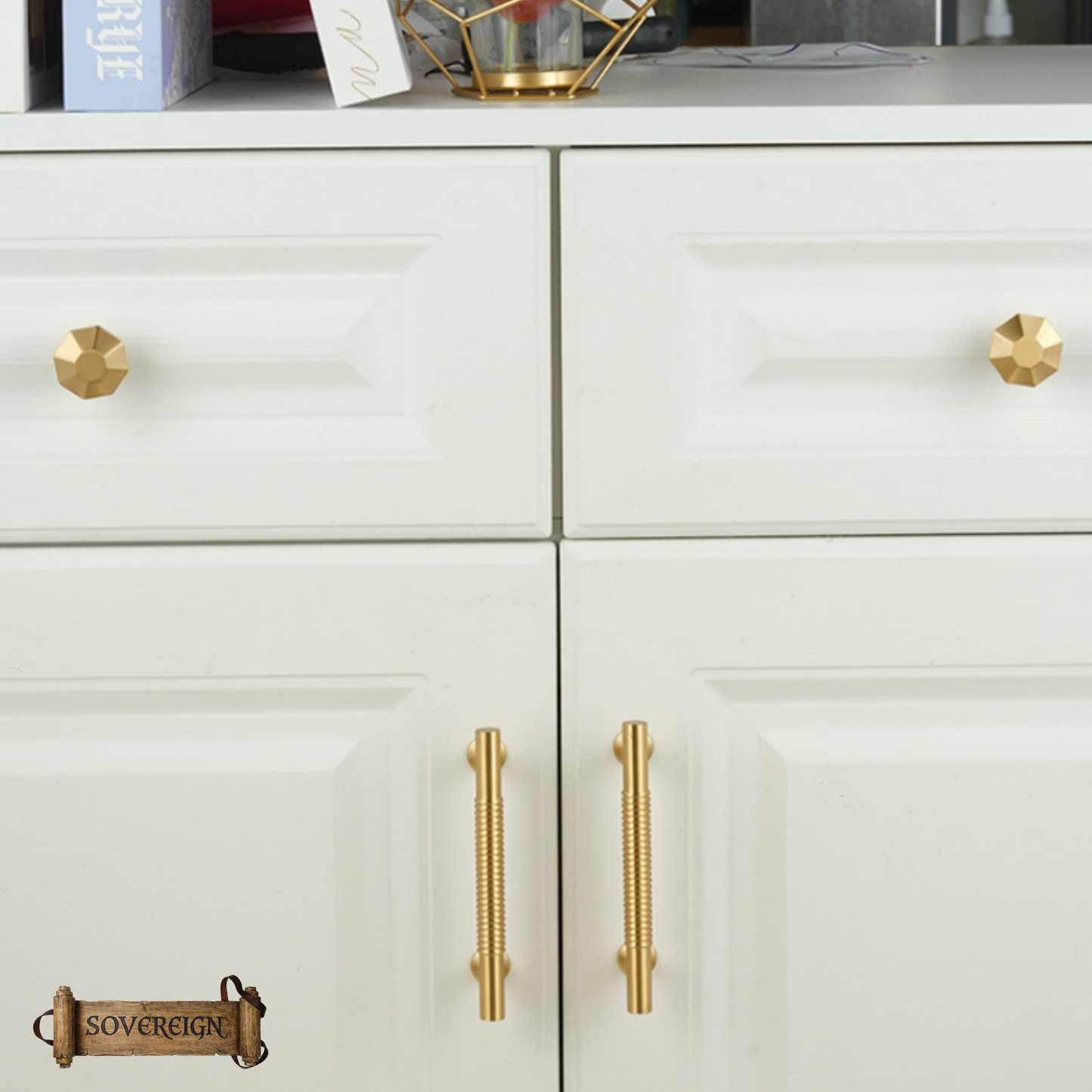 "Neive"Sovereign Octoganial Brass cabinet / Drawer Knob 31mm dia