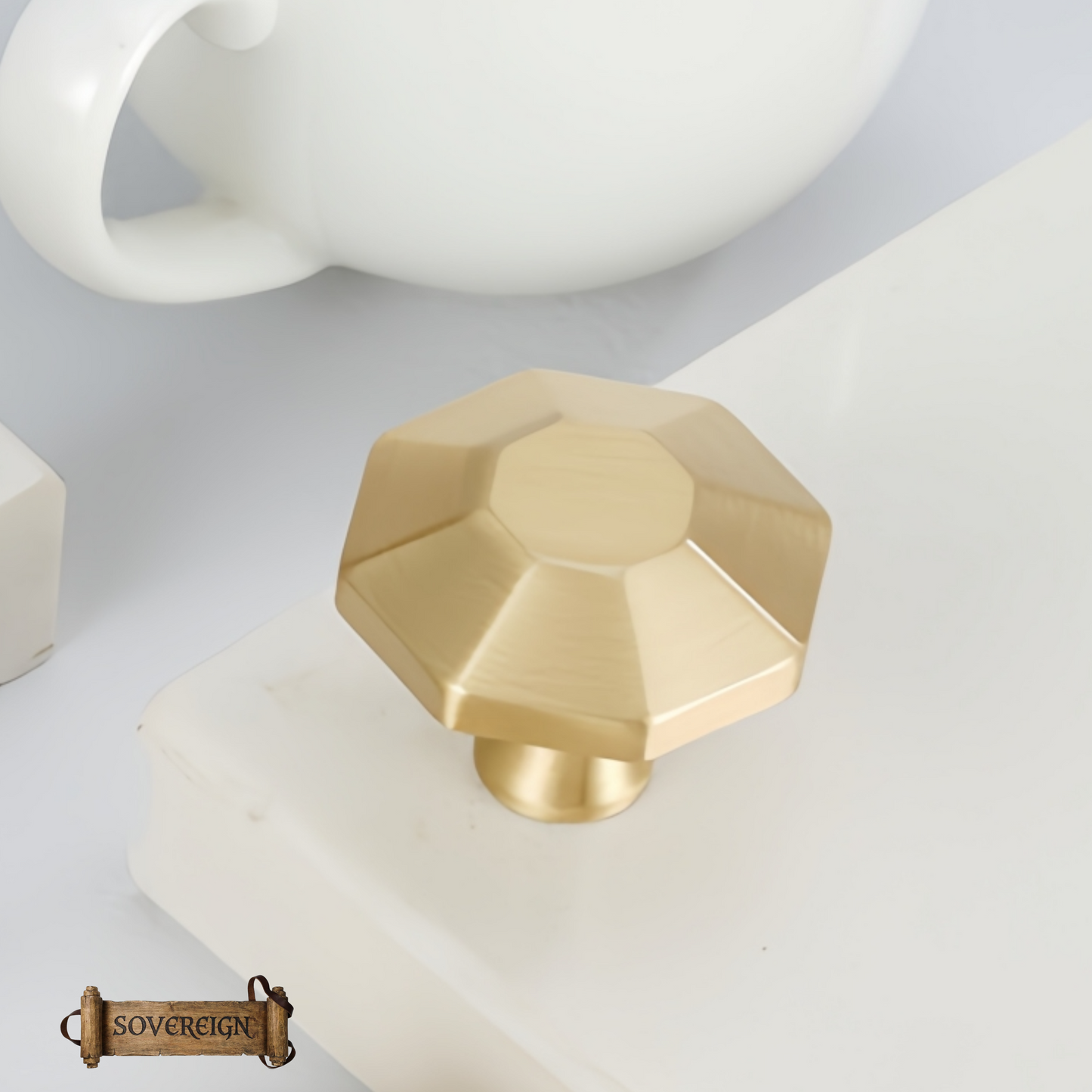 "Neive"Sovereign Octoganial Brass cabinet / Drawer Knob 31mm dia