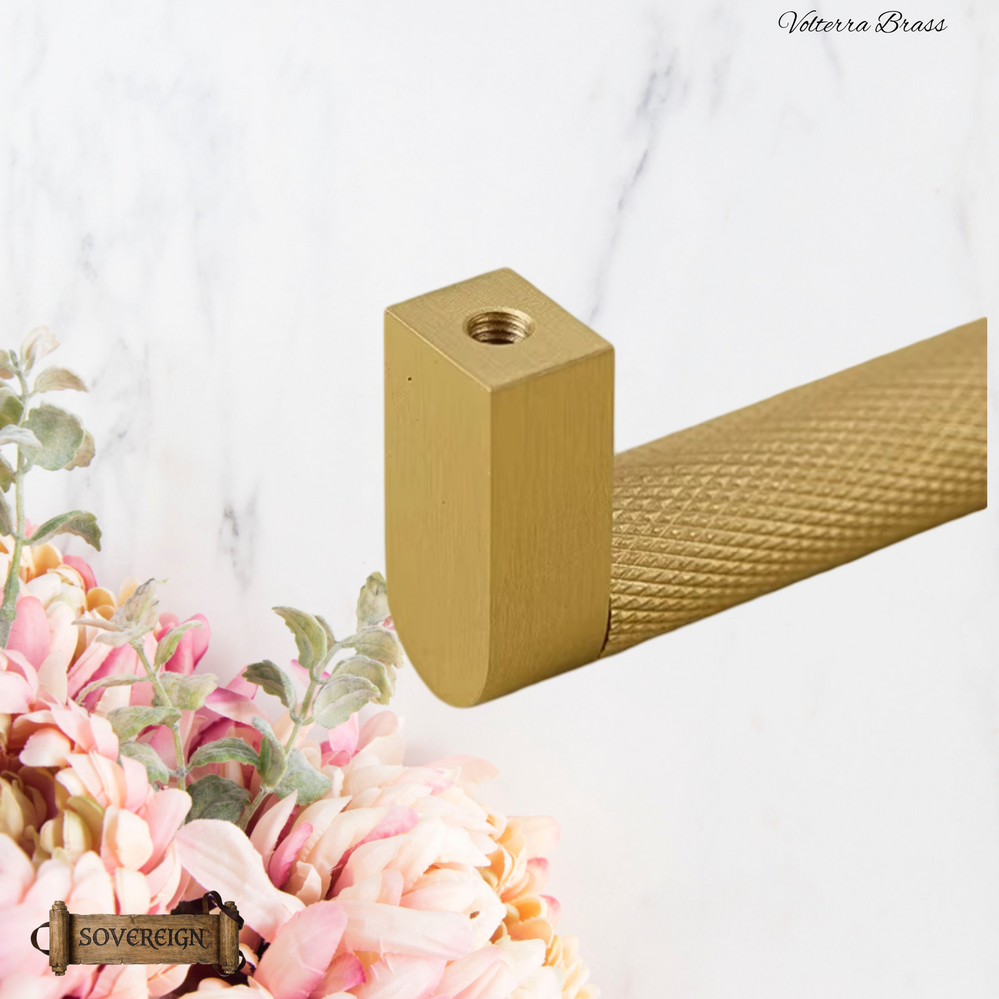 "Volterra" Sovereign Knurled Brushed Brass cabinet D-Handles -7 Sizes