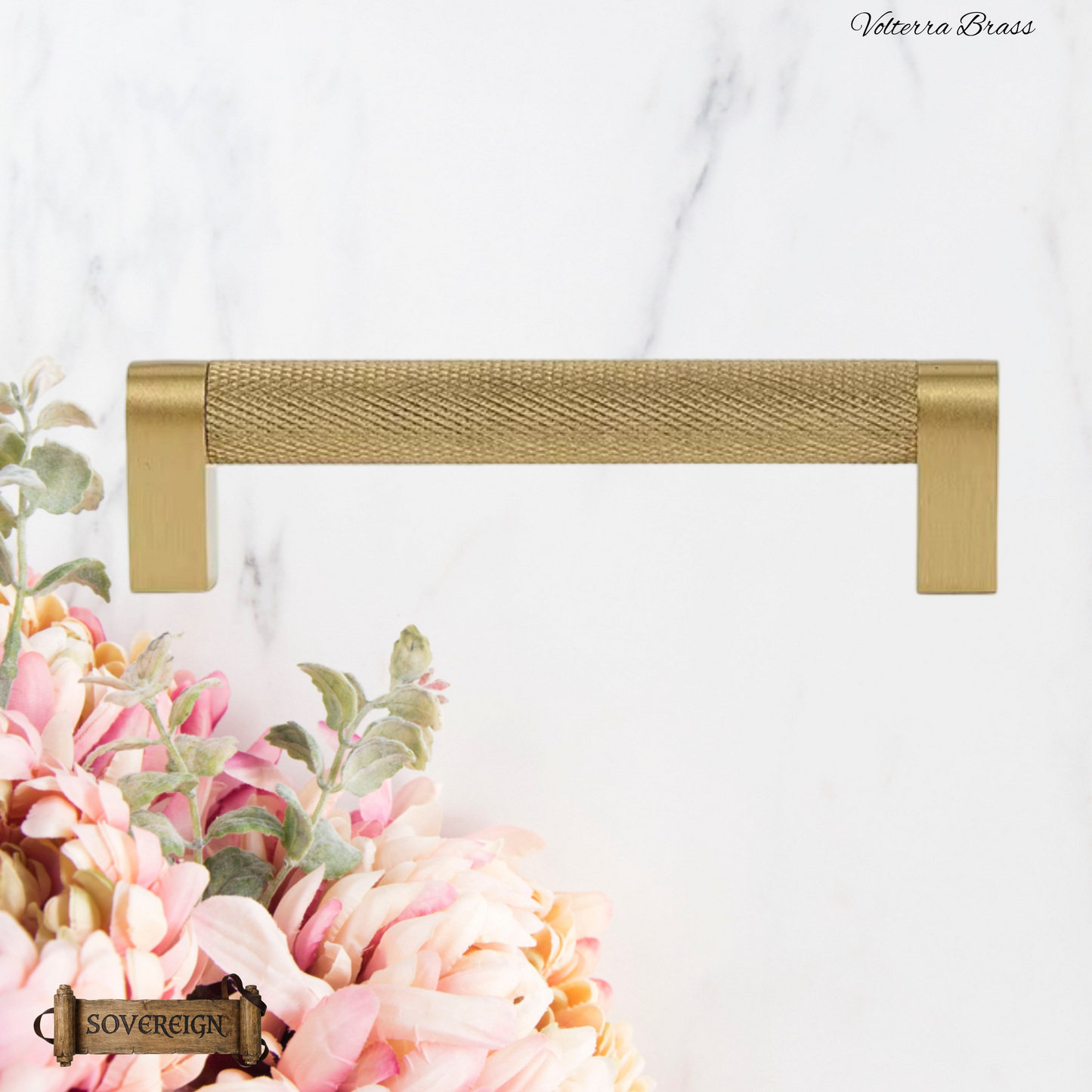 "Volterra" Sovereign Knurled Brushed Brass cabinet D-Handles -7 Sizes
