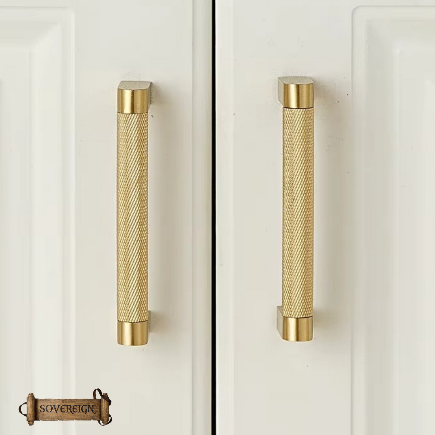 "Volterra" Sovereign Knurled Brushed Brass cabinet D-Handles -7 Sizes