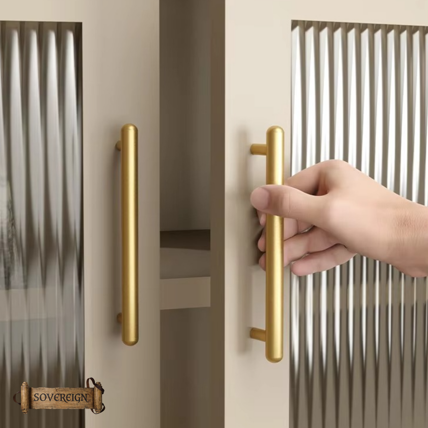 "Syracuse" Rounded Brushed Brass cabinet T-Bar Handles -5 sizes
