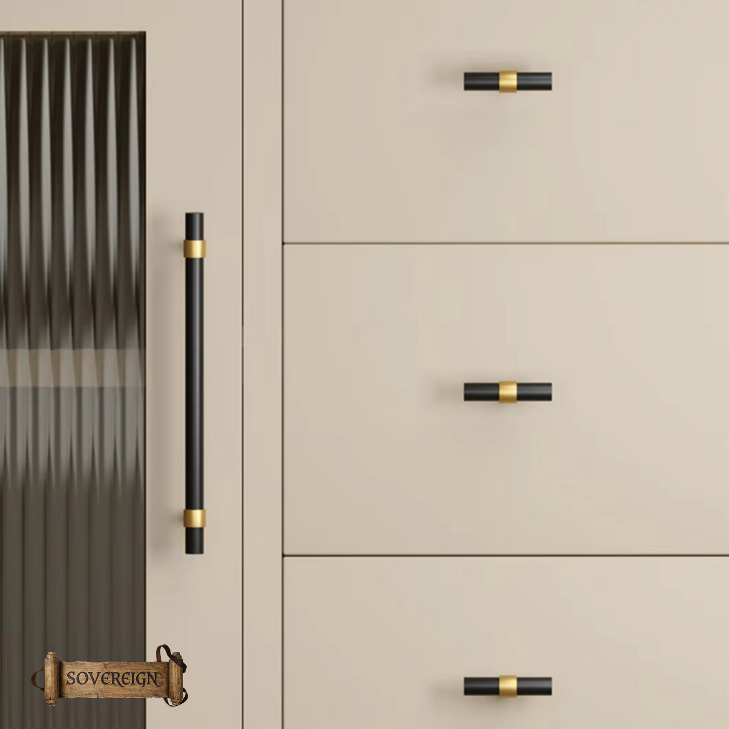 "Vicenza" Sovereign Black & Gold Brass cabinet T-Bar Handles -10 Sizes