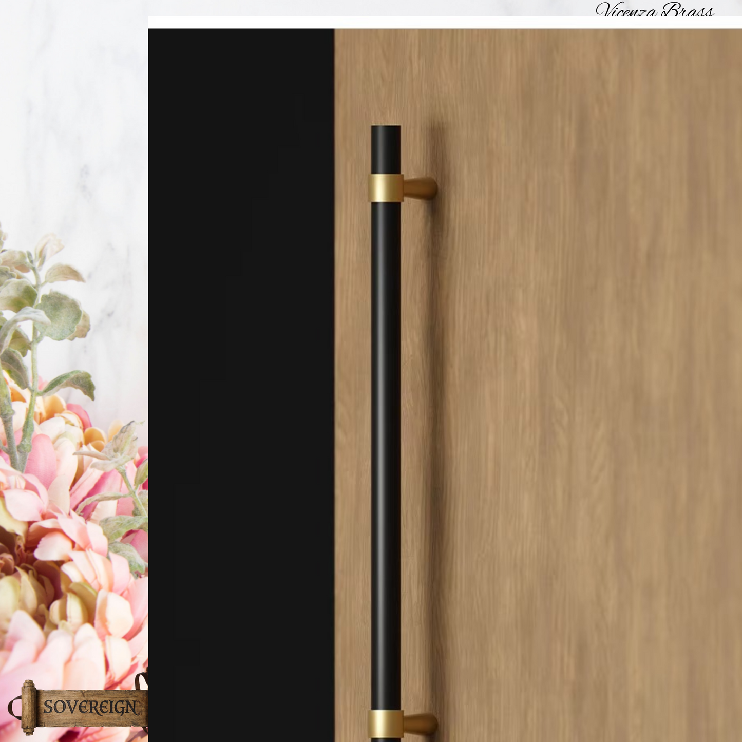 "Vicenza" Sovereign Black & Gold Brass cabinet T-Bar Handles -10 Sizes