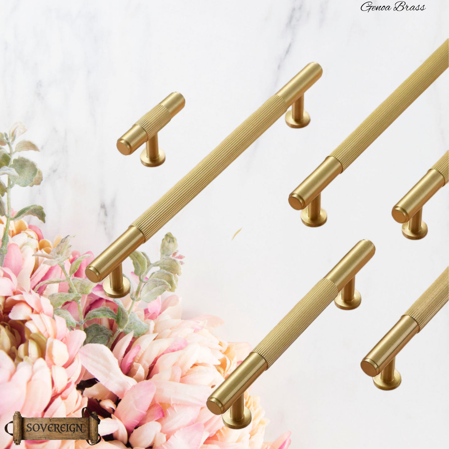 "Genoa" Sovereign Grippa Brushed Brass cabinet T-Bar Handles -8 Sizes