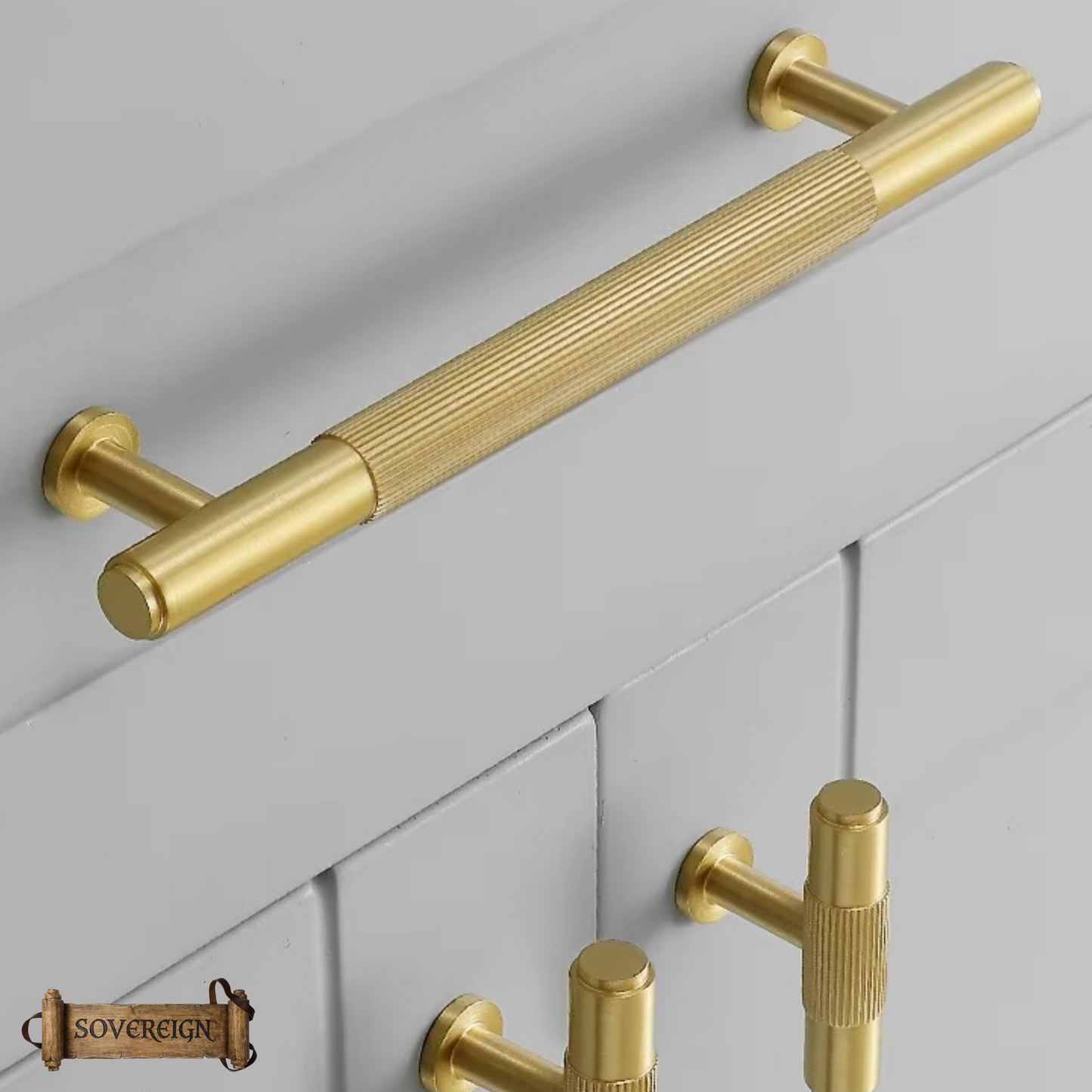 "Genoa" Sovereign Grippa Brushed Brass cabinet T-Bar Handles -8 Sizes