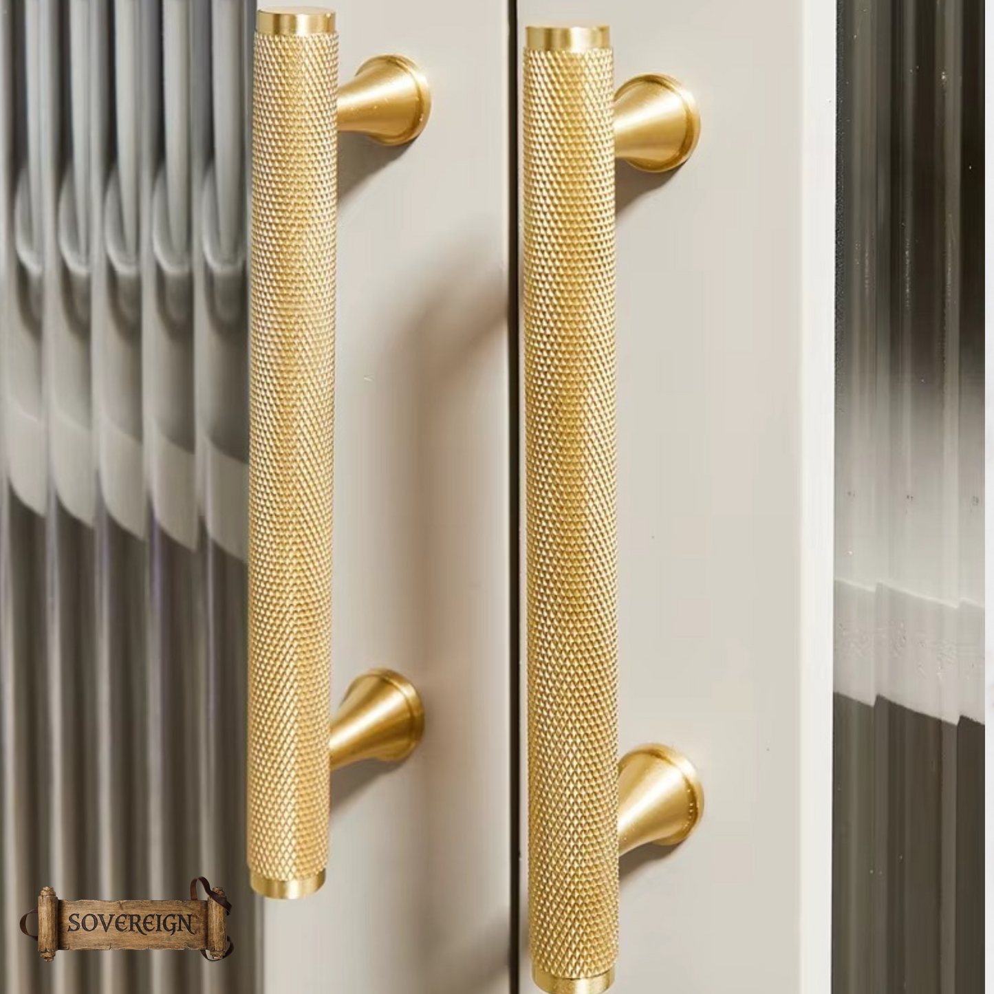 "Portofino" Sovereign Knurled Brushed Brass cabinet T-Bar Handles -9 Sizes