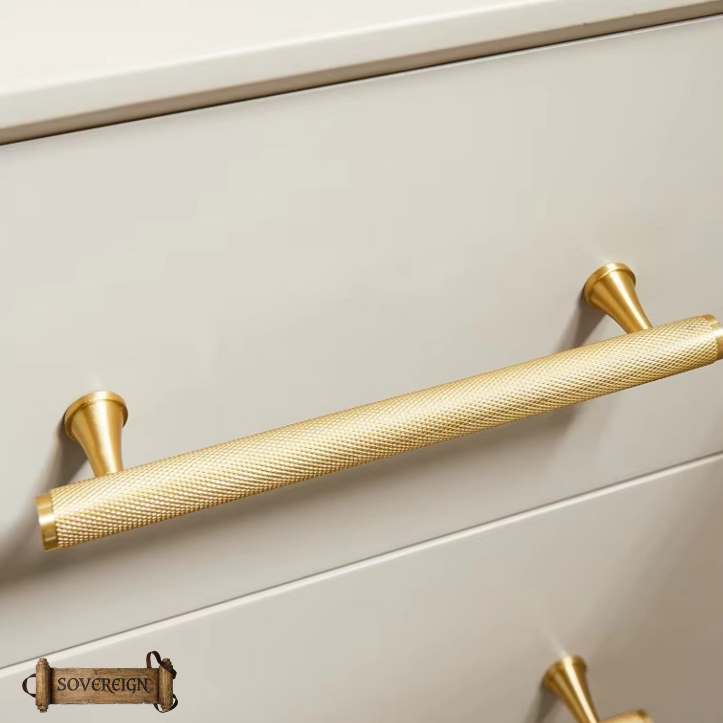 "Portofino" Sovereign Knurled Brushed Brass cabinet T-Bar Handles -9 Sizes
