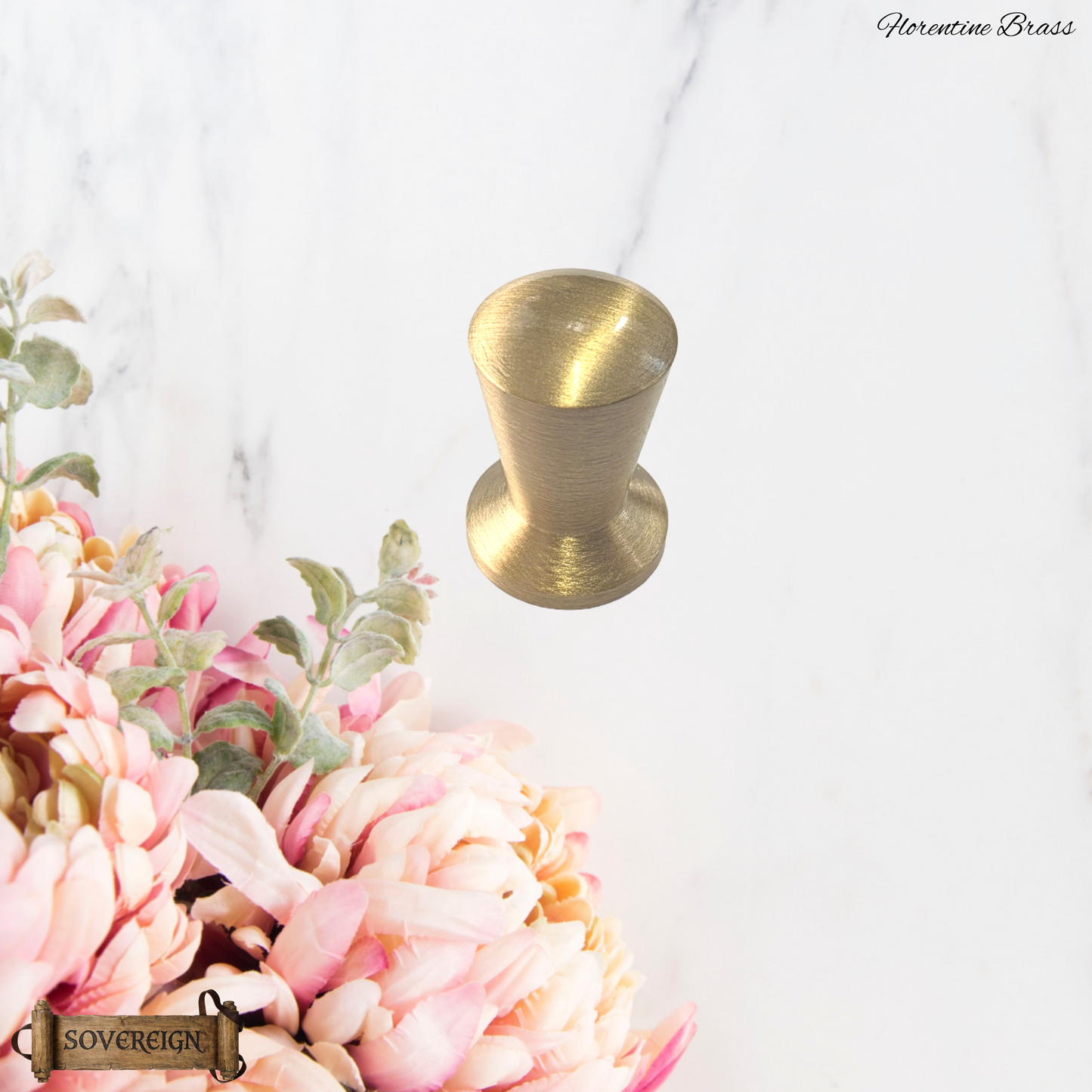 "Florentine" Sovereign Small & Tall 14mm dia Brushed Brass box knob