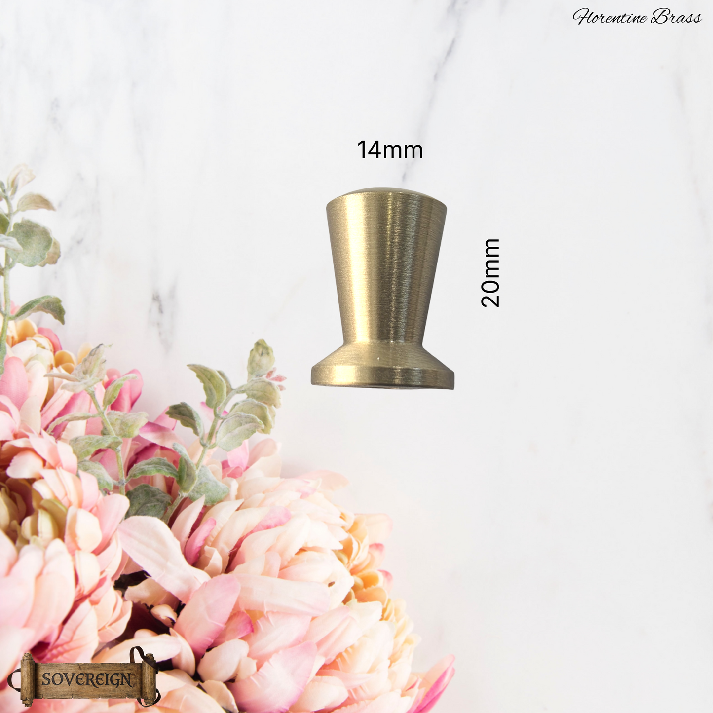 "Florentine" Sovereign Small & Tall 14mm dia Brushed Brass box knob