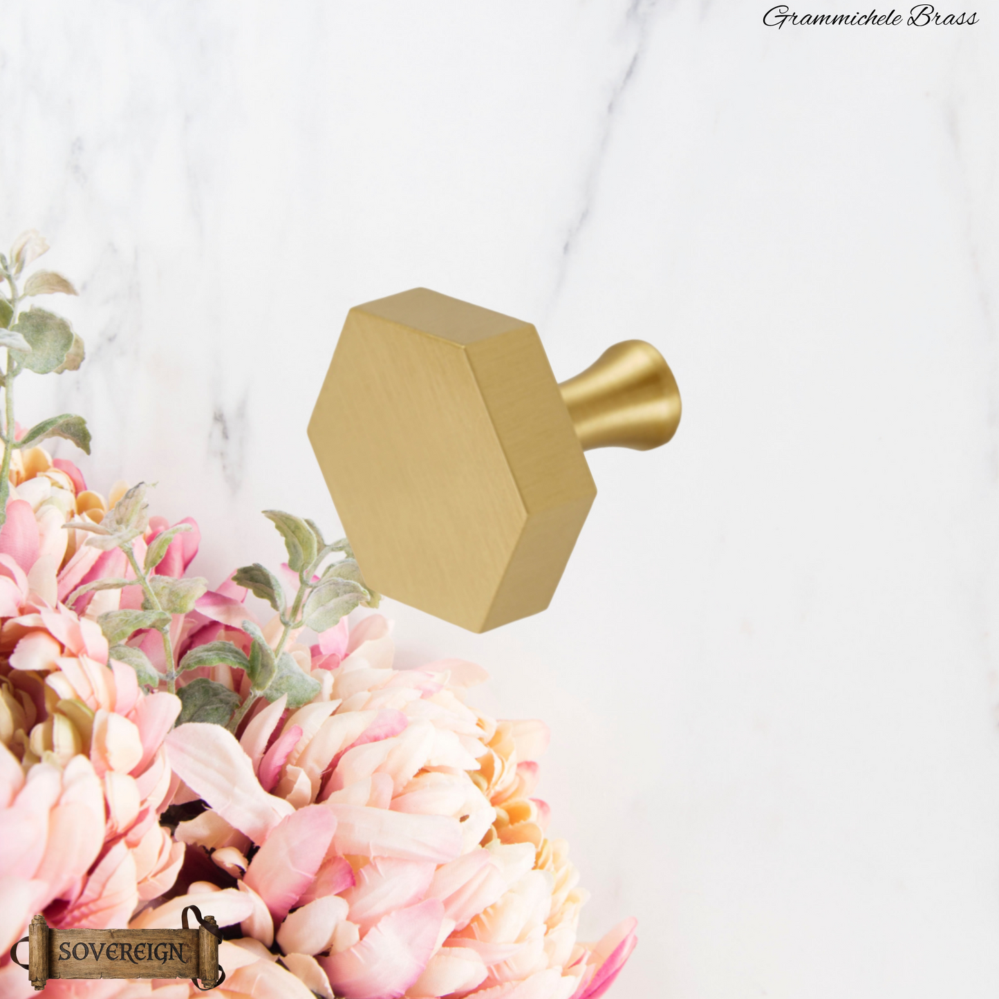 "Grammichele" Sovereign Heaxgonal 26mm dia Brass knob (2 Finishes)