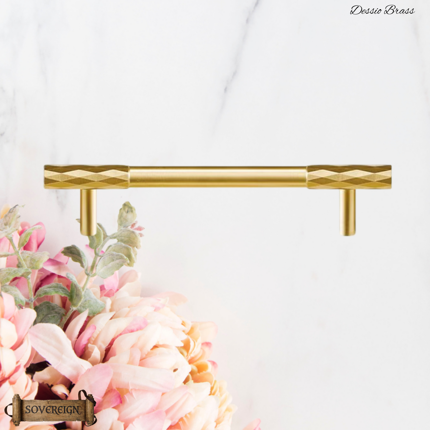 "Dessio" Sovereign Diamond brushed Brass cabinet T-Bar Handles -6 sizes