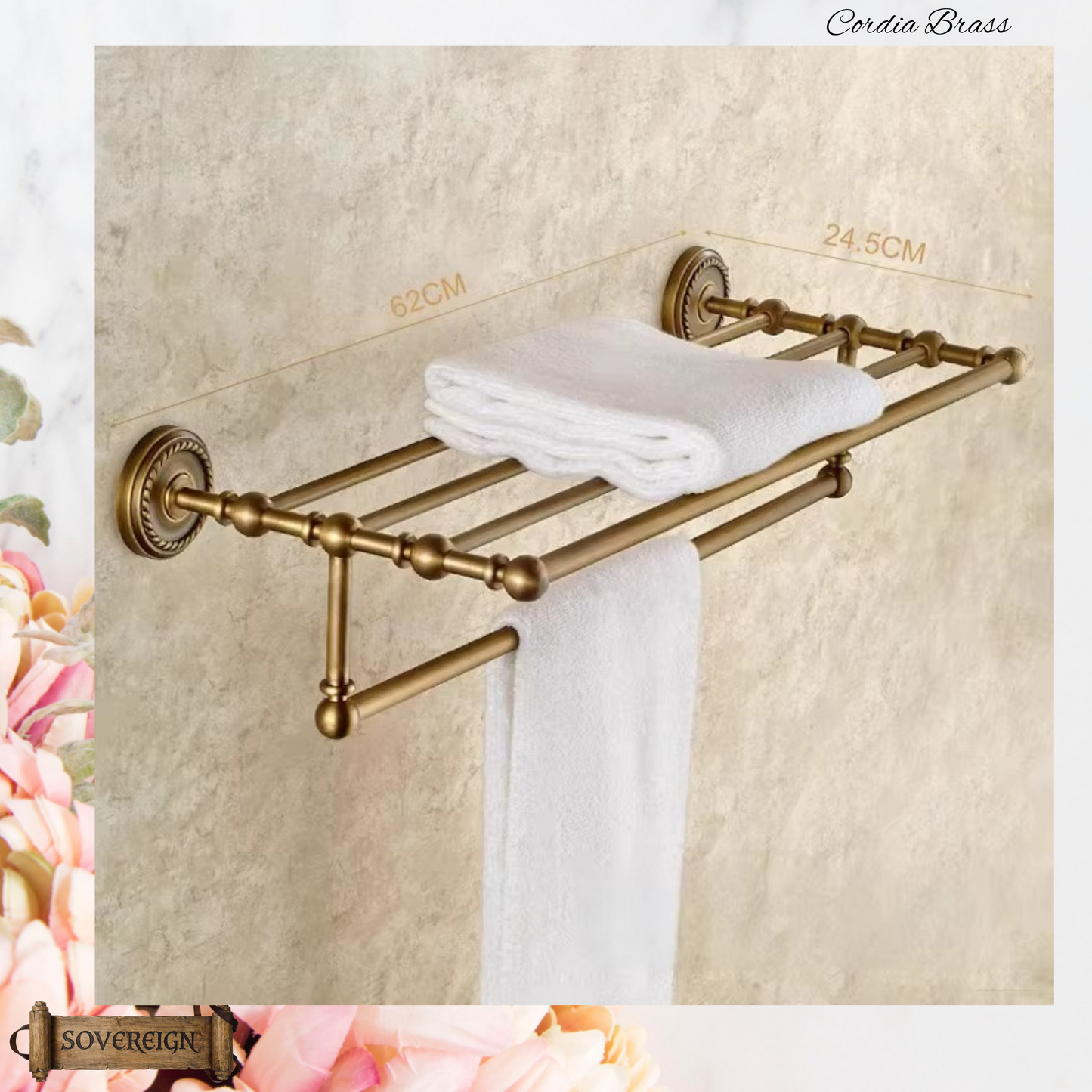 "Cordia" Sovereign 5 Bar Towel Rail Antiqued brass 620mmx245mm