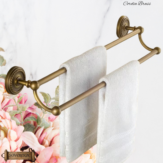 "Cordia" Sovereign Twin Towel Rail Antiqued brass 620mmx 135mm