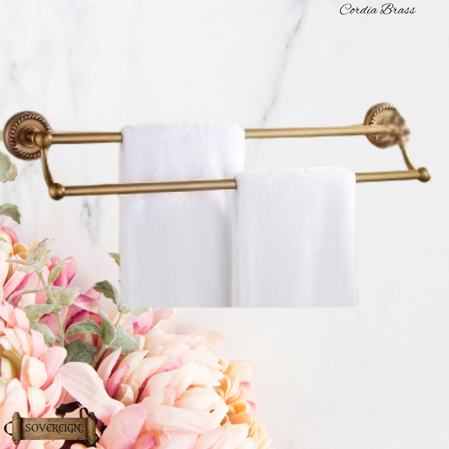 "Cordia" Sovereign Twin Towel Rail Antiqued brass 620mmx 135mm