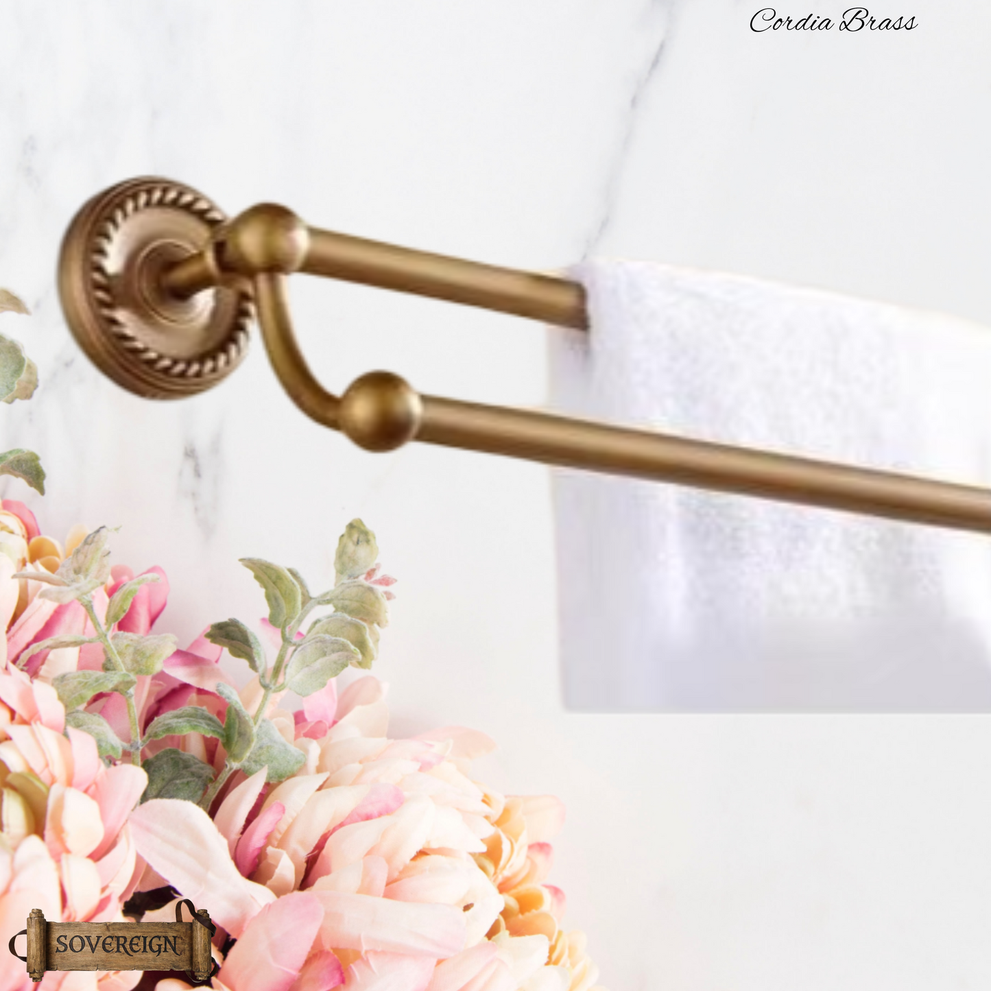 "Cordia" Sovereign Twin Towel Rail Antiqued brass 620mmx 135mm