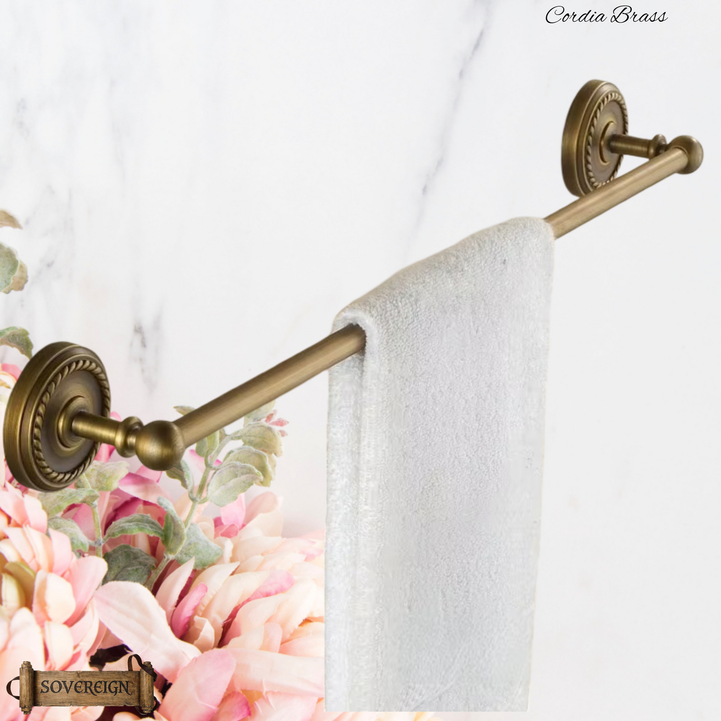 "Cordia" Sovereign Single Towel Rail Antiqued brass 600mmx 75mm