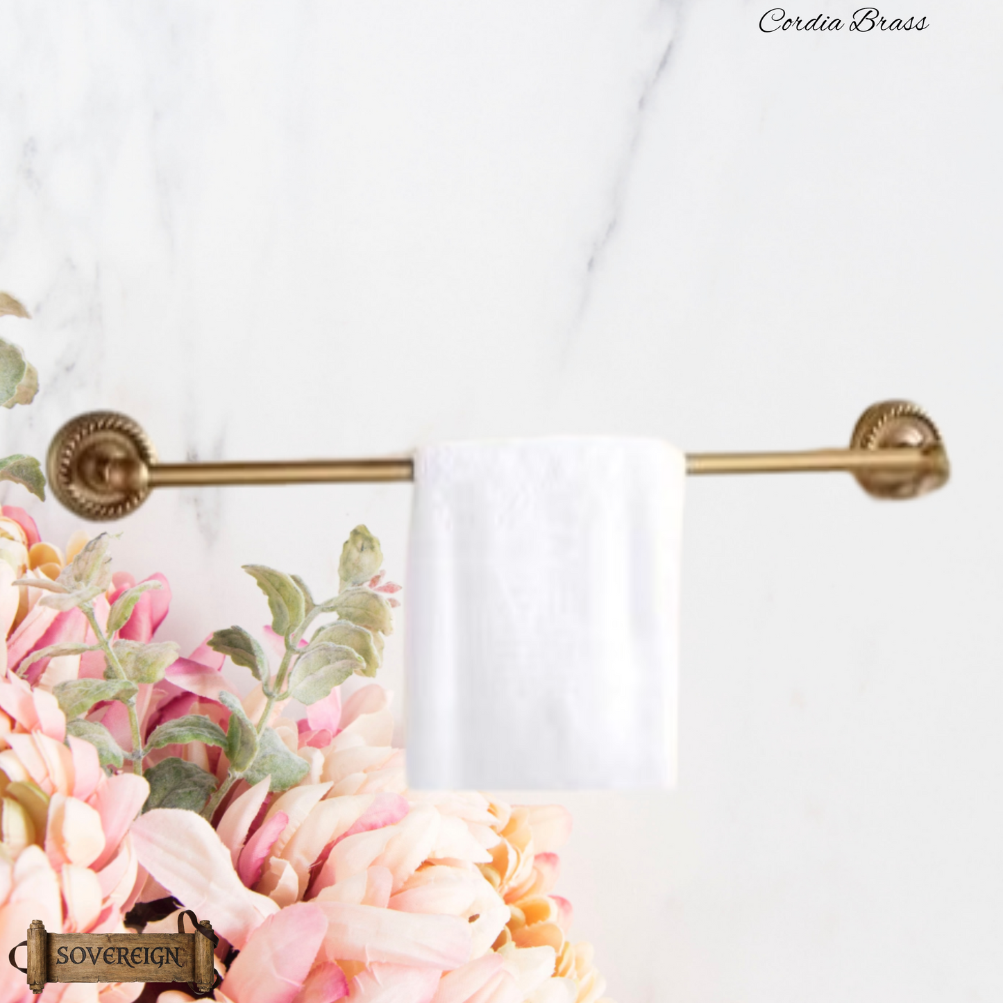 "Cordia" Sovereign Single Towel Rail Antiqued brass 600mmx 75mm
