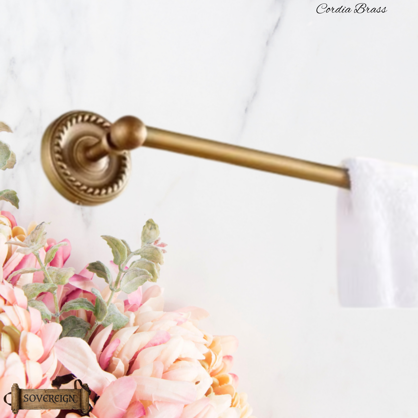 "Cordia" Sovereign Single Towel Rail Antiqued brass 600mmx 75mm