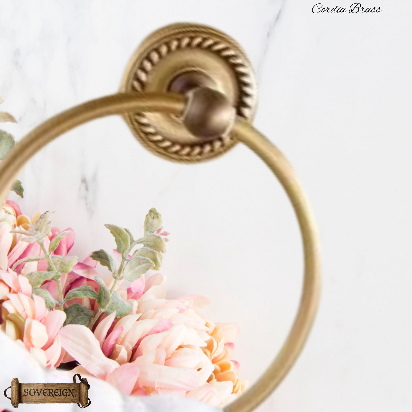 "Cordia" Sovereign Towel Ring -Standard antiqued brass 150mm dia