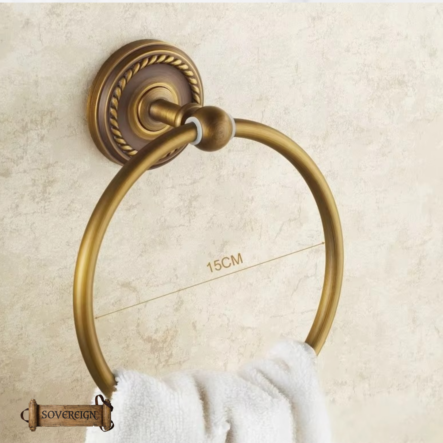 "Cordia" Sovereign Towel Ring -Standard antiqued brass 150mm dia