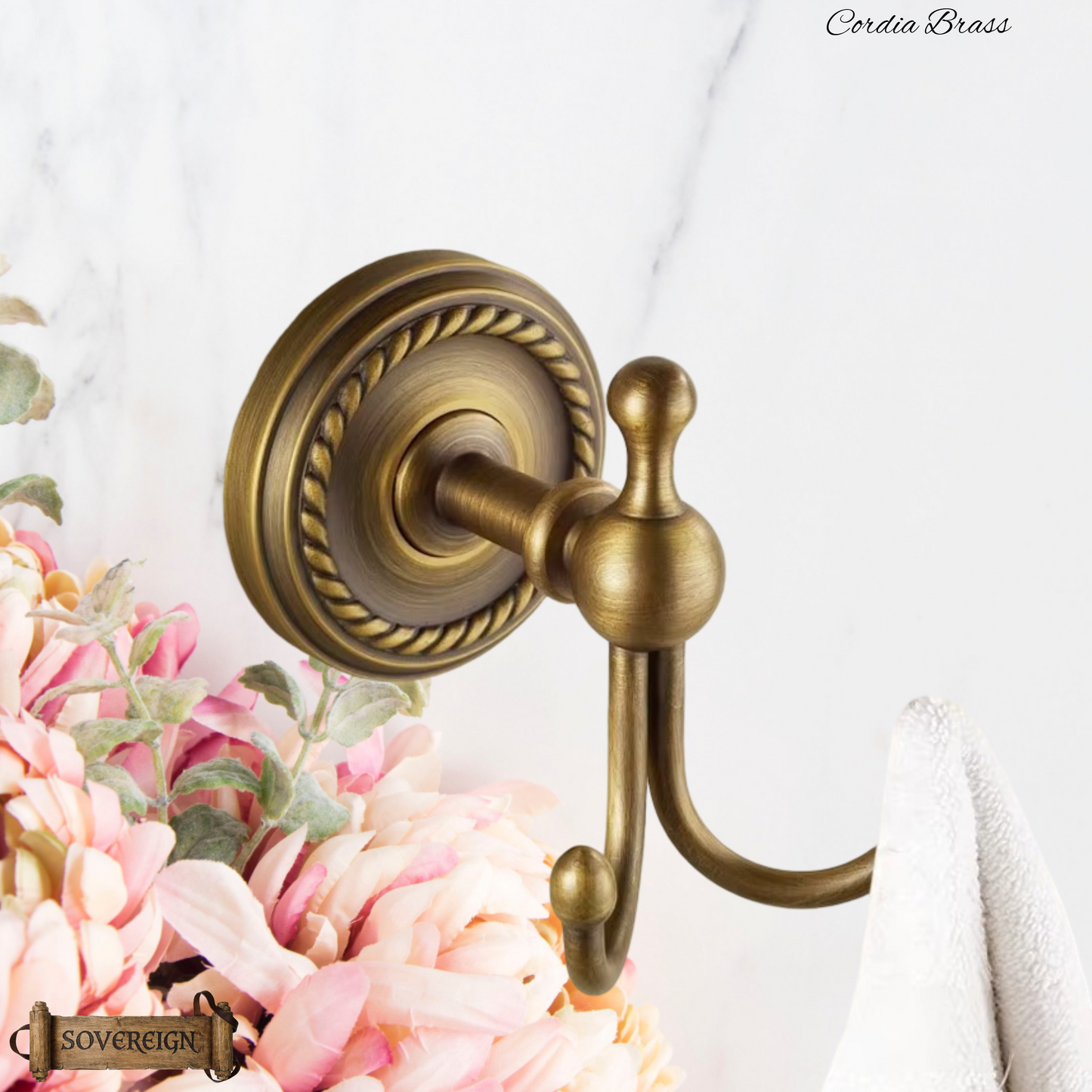 "Cordia" Sovereign robe hook Antiqued brass