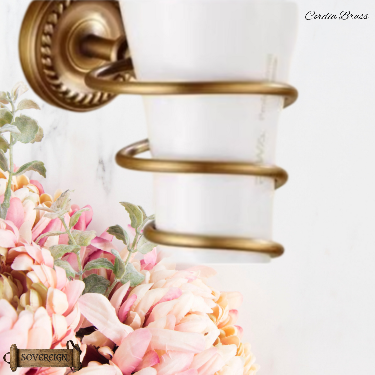 "Cordia" Sovereign Hair dryer holder Antiqued brass