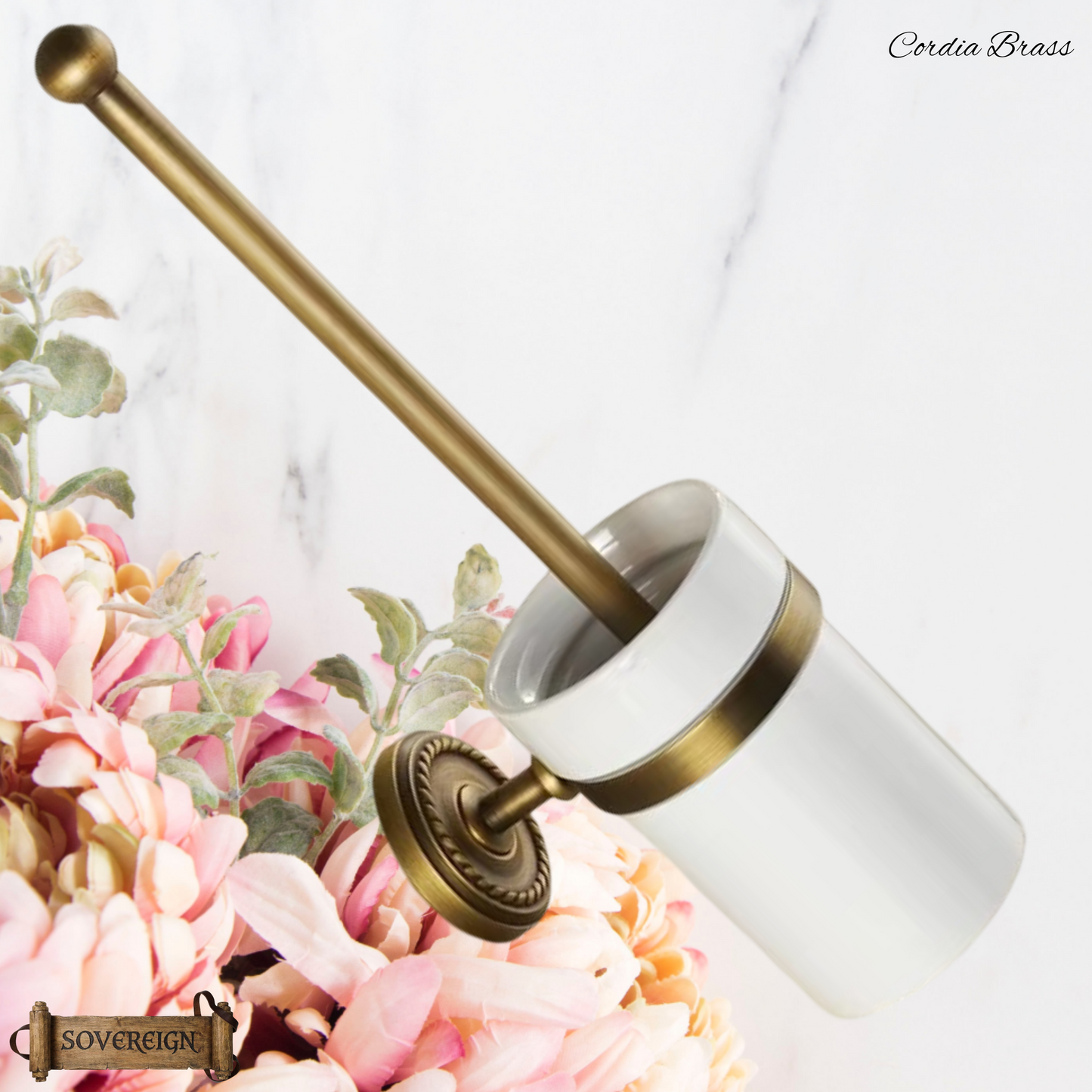 "Cordia" Sovereign Toilet Brush & holder Antiqued brass