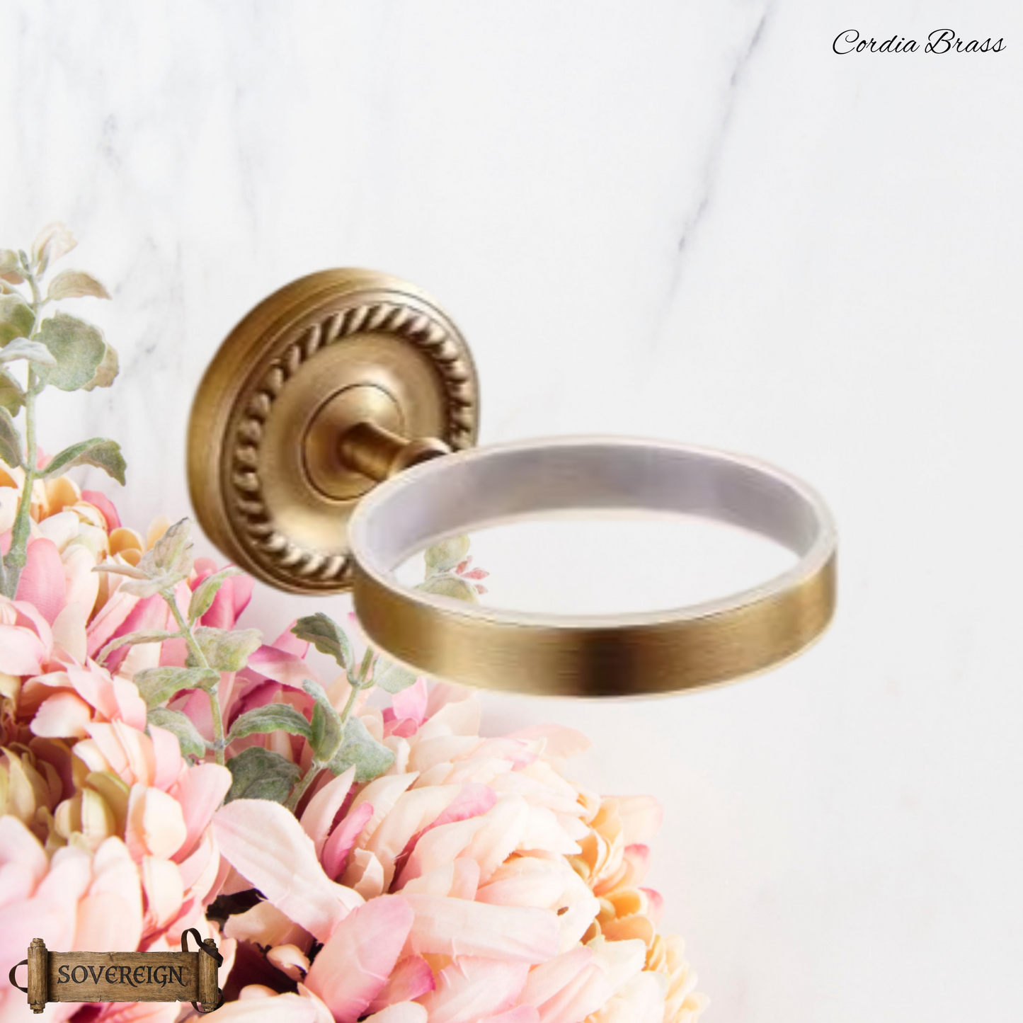 "Cordia" Sovereign Toilet Brush & holder Antiqued brass