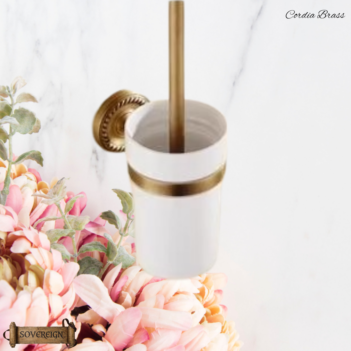 "Cordia" Sovereign Toilet Brush & holder Antiqued brass