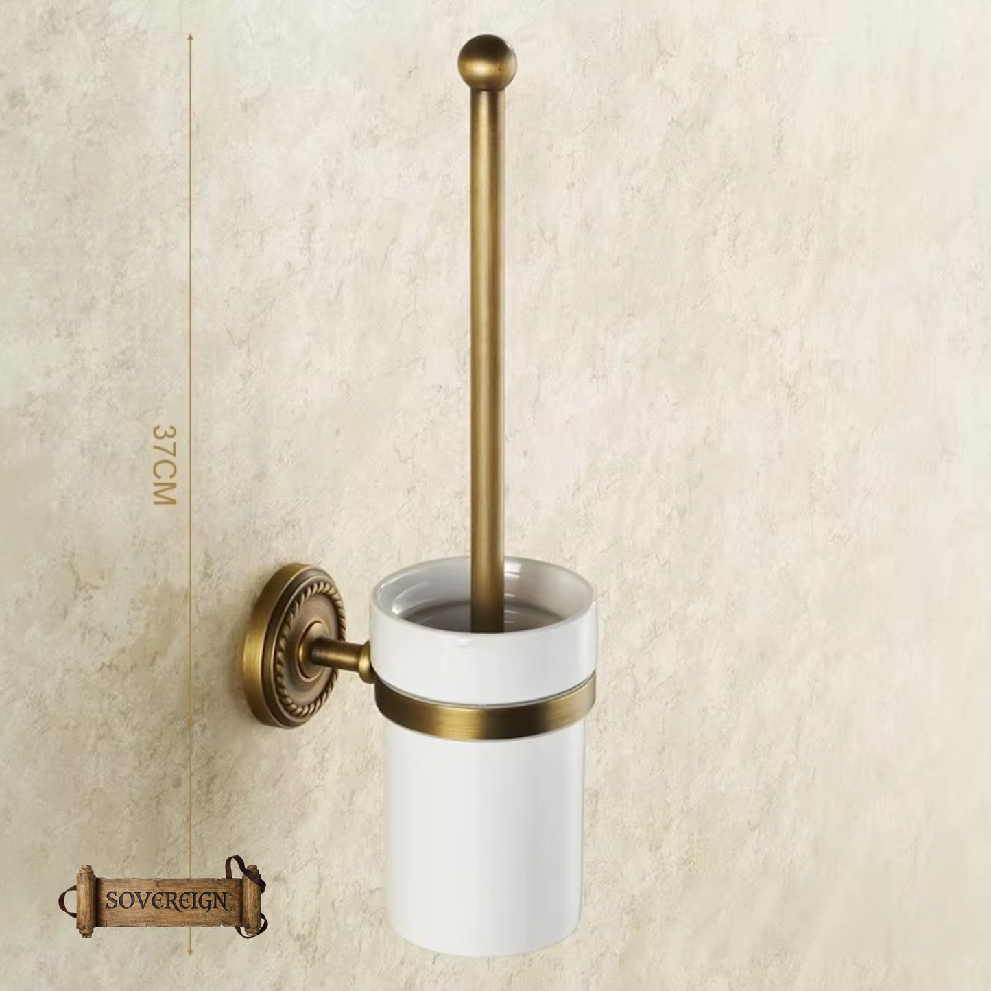 "Cordia" Sovereign Toilet Brush & holder Antiqued brass