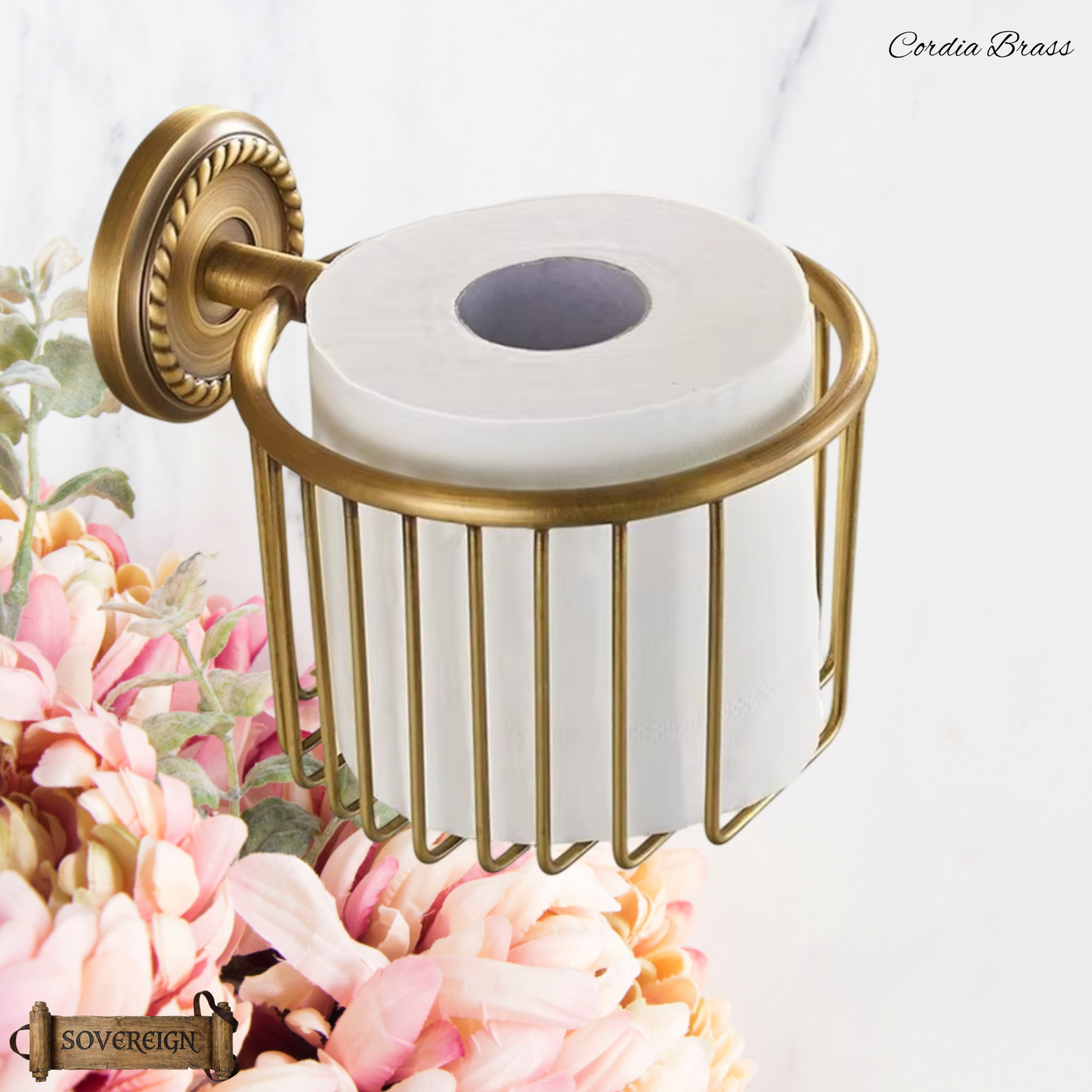 "Cordia" Sovereign Toilet Roll holder Antiqued brass