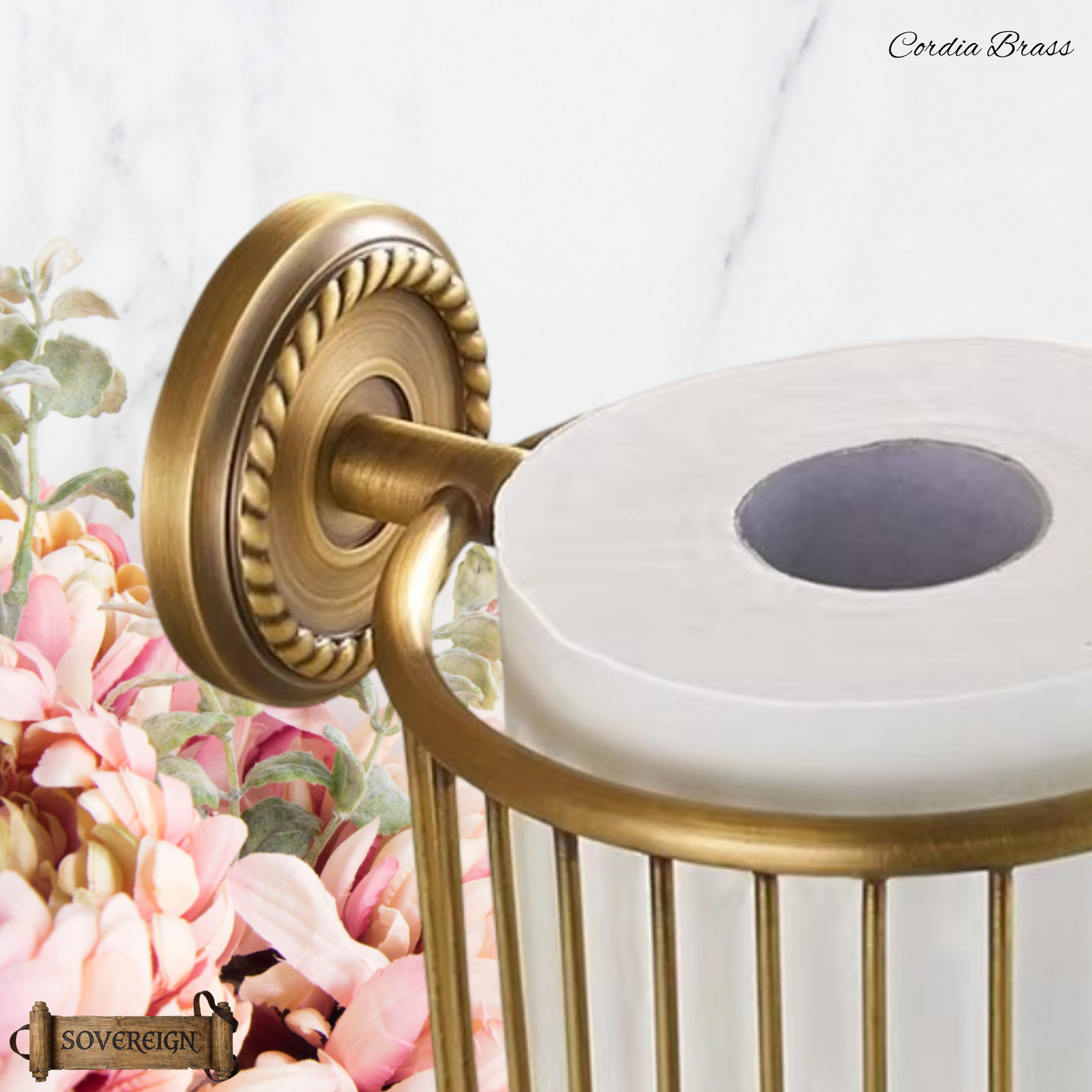 "Cordia" Sovereign Toilet Roll holder Antiqued brass